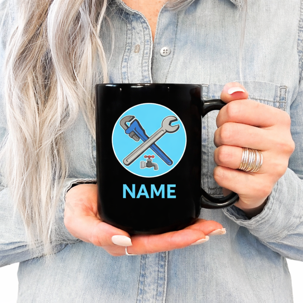 Personalized Name Plumber Wrench And Pipe Design Ceramic Mug