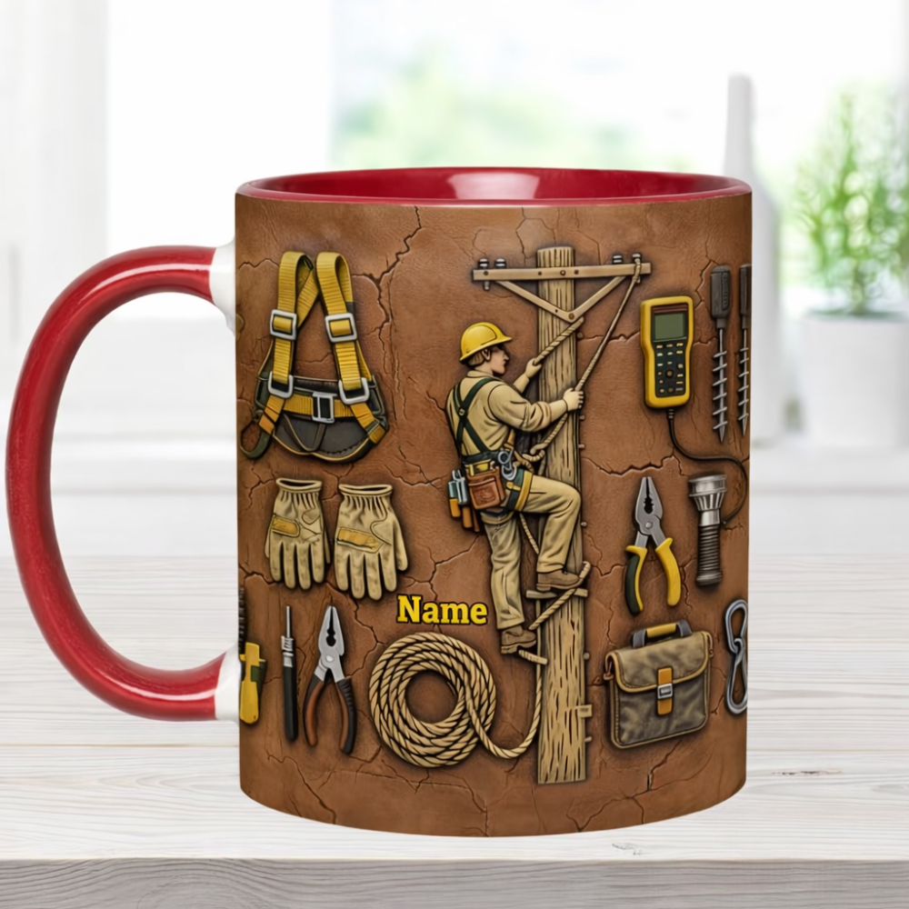 Personalized Lineman Gear Accent Ceramic Mug