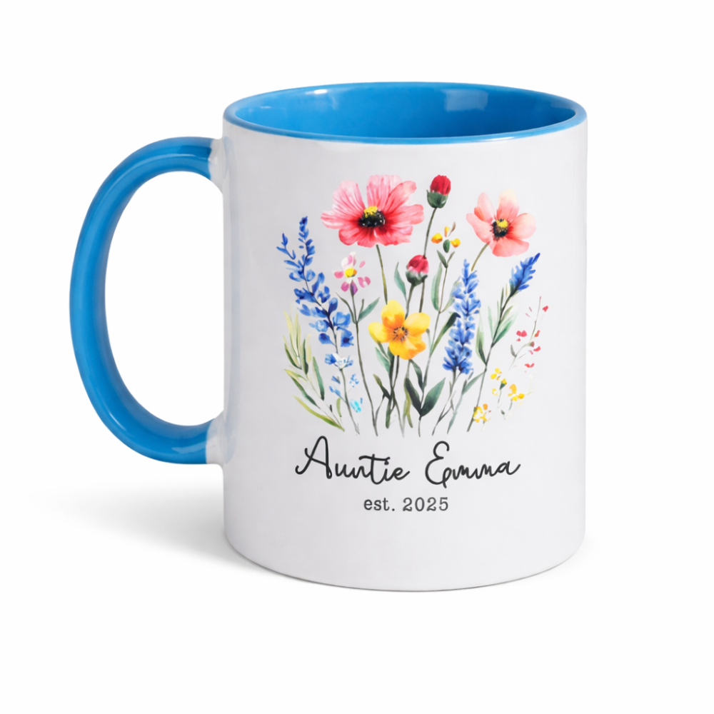 Personalized Auntie Floral Glass Printed Coffee Mug