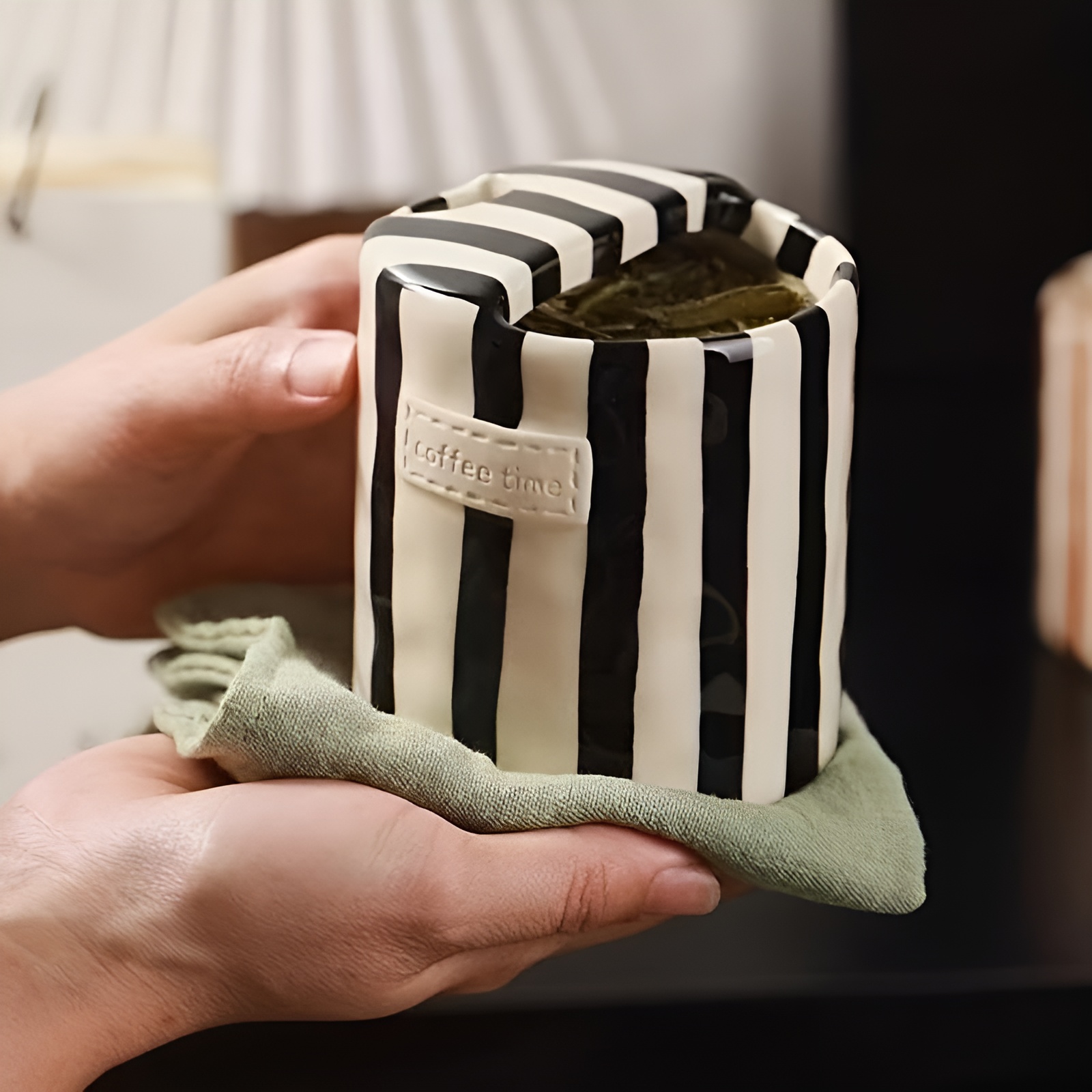 Retro Striped Design Ceramic Mug For Valentines Day Gift