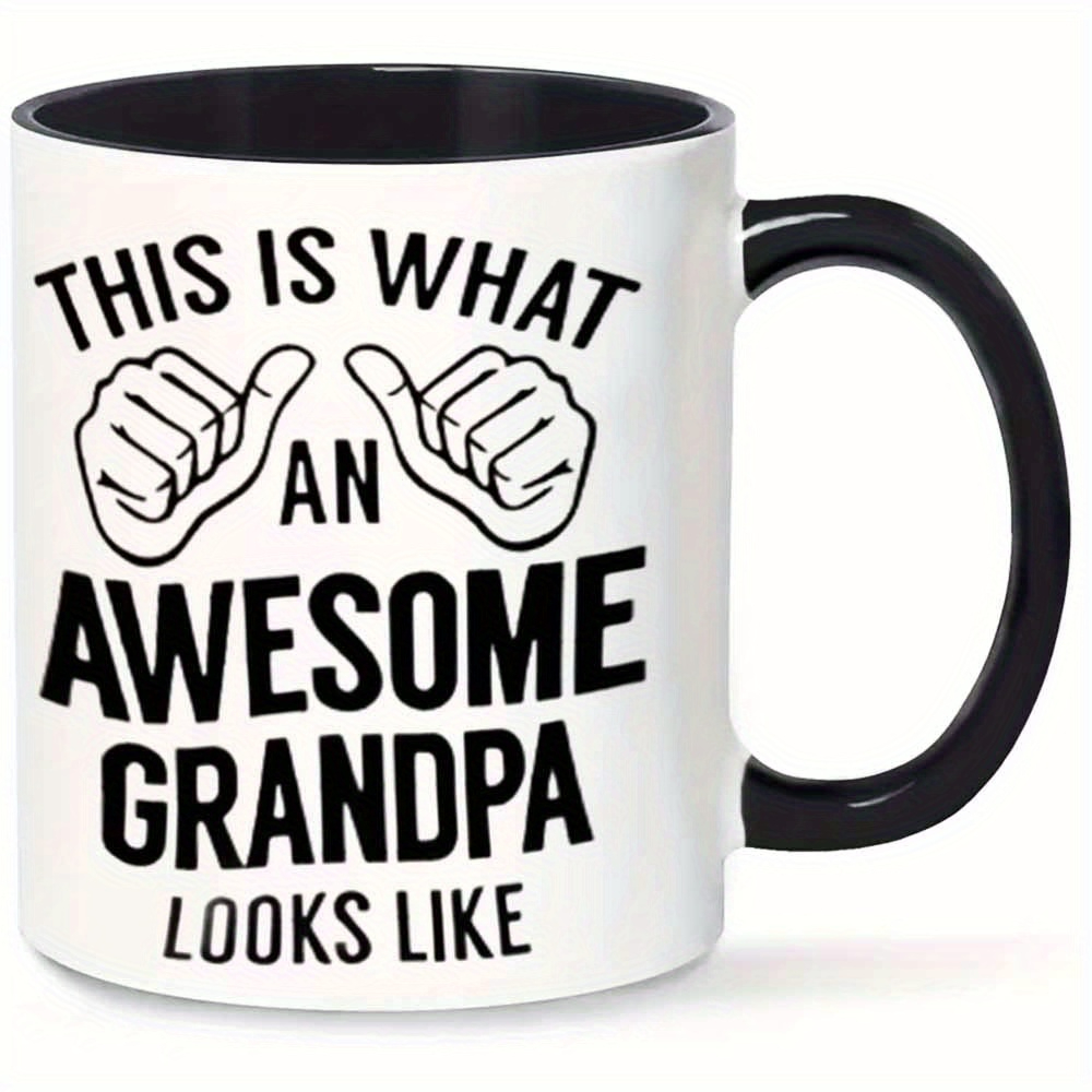 "This Is What an Awesome Grandpa Looks Like" Ceramic Coffee Mug - 11oz, Black & White, Funny Thumbs-Up Design