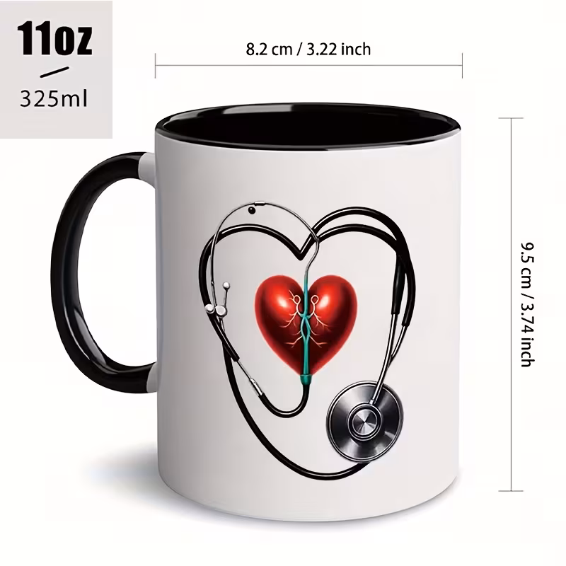 anatomical heart stethoscope design ceramic mug 11oz red heart with green stethoscope 325ml large capacity coffee cup for nurses professionals unique gift idea 3