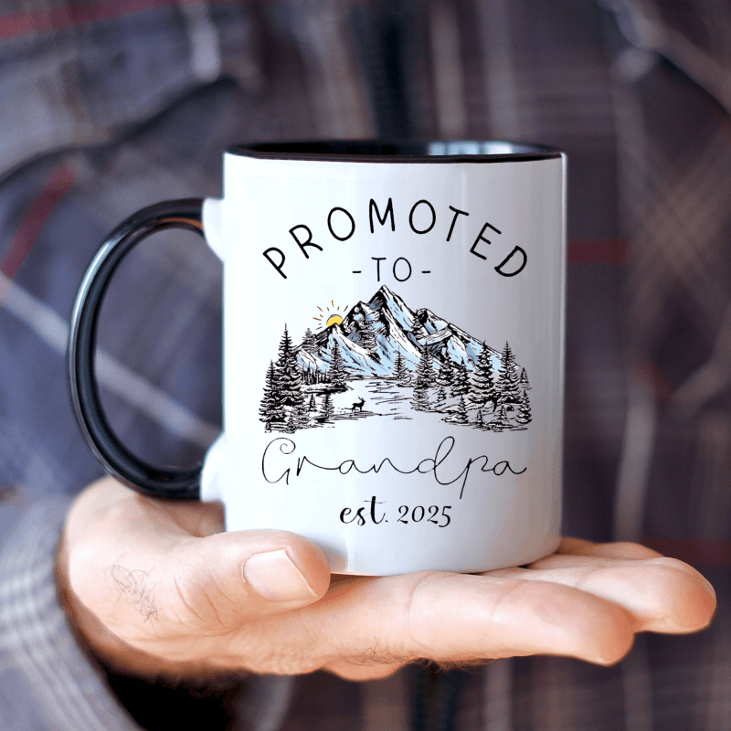 Ceramic Coffee Mug, "Promoted to Grandpa" Design, Ideal New Grandparent Gift, Grandparents Announcement Keepsake
