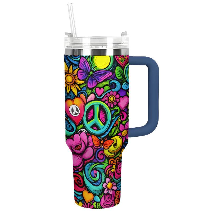 40Oz Floral Patterned Insulated Tumbler With Handle And Straw - Mineral Mug