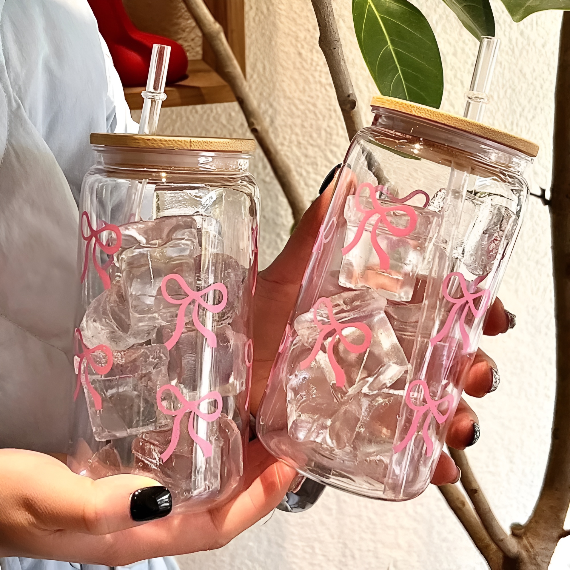Bow Pattern Clear Drink Straw Cup