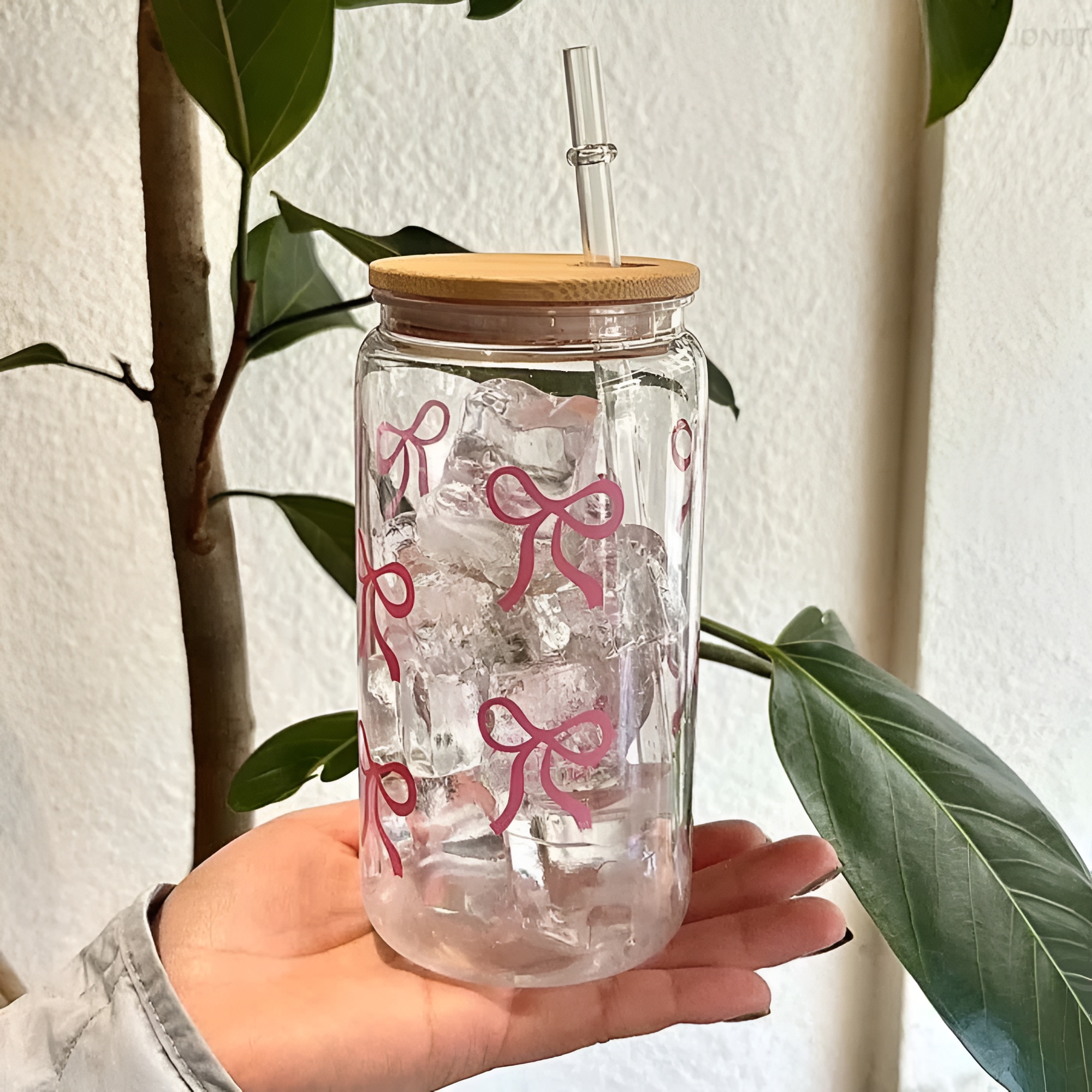 Bow Pattern Clear Drink Straw Cup