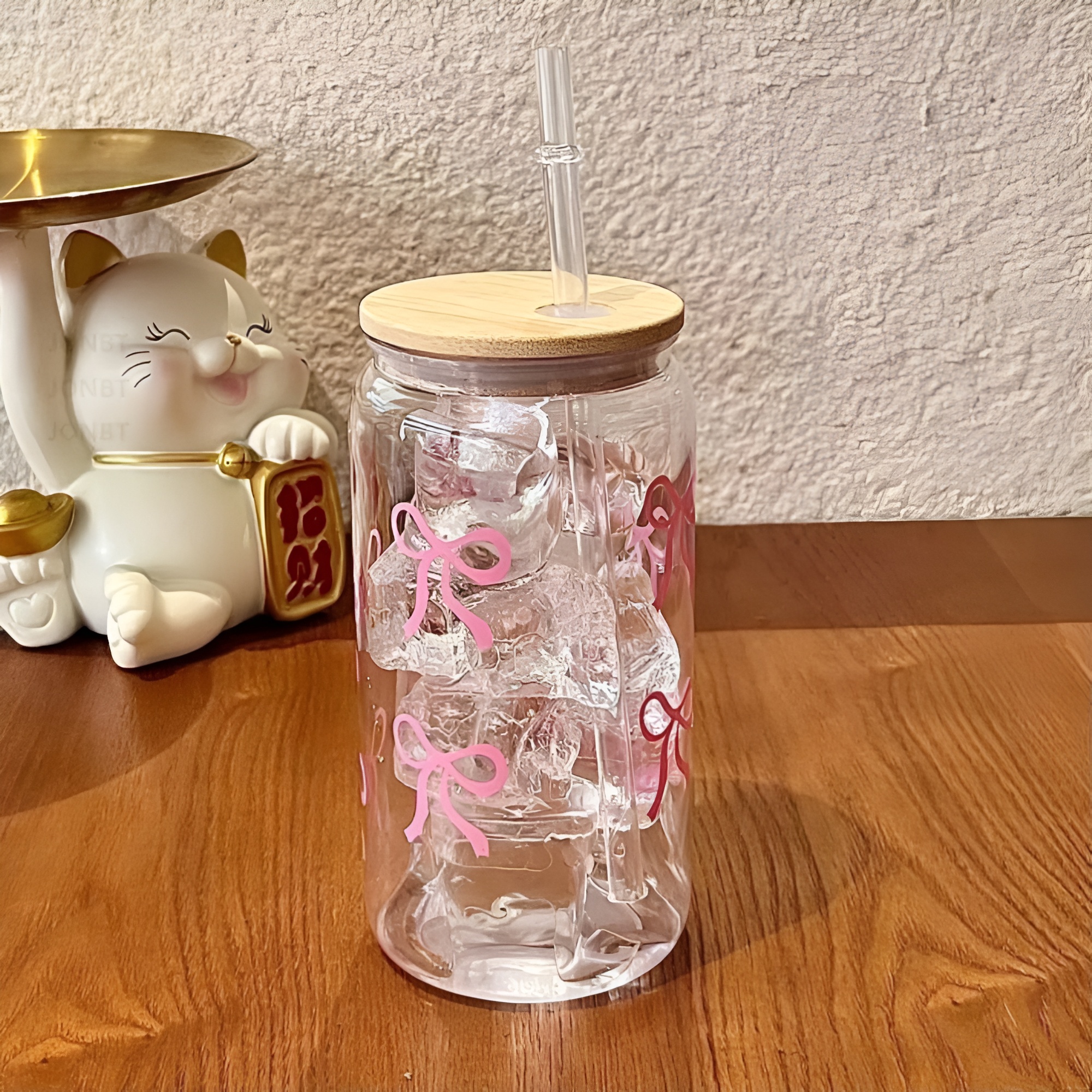 Bow Pattern Clear Drink Straw Cup