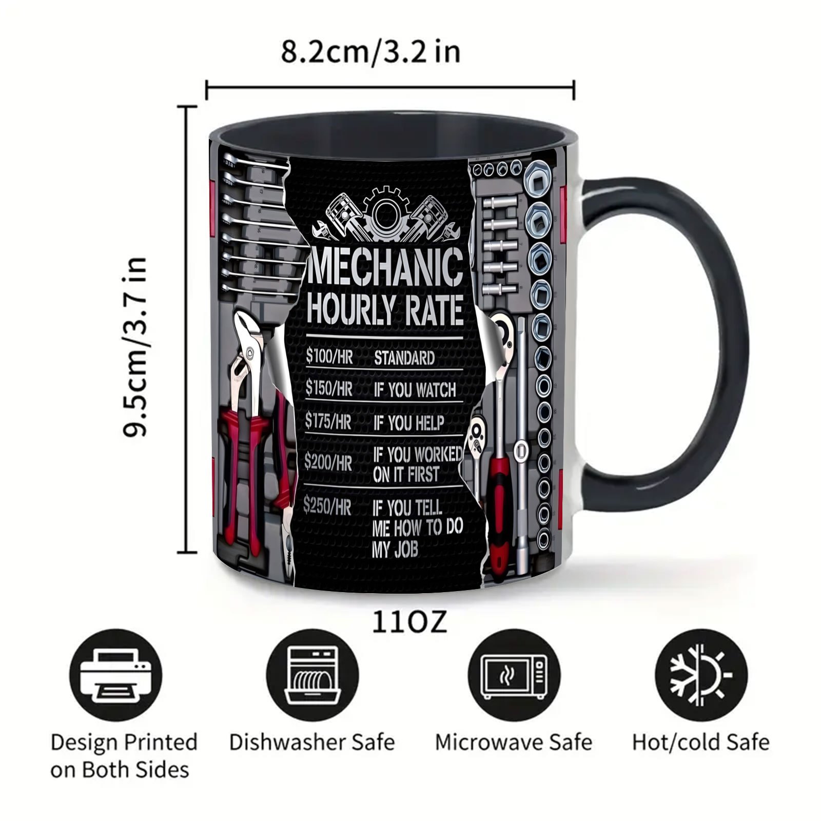 1pc 11oz White Ceramic Coffee Mug Mechanic Themed Cup With Tool Graphics 