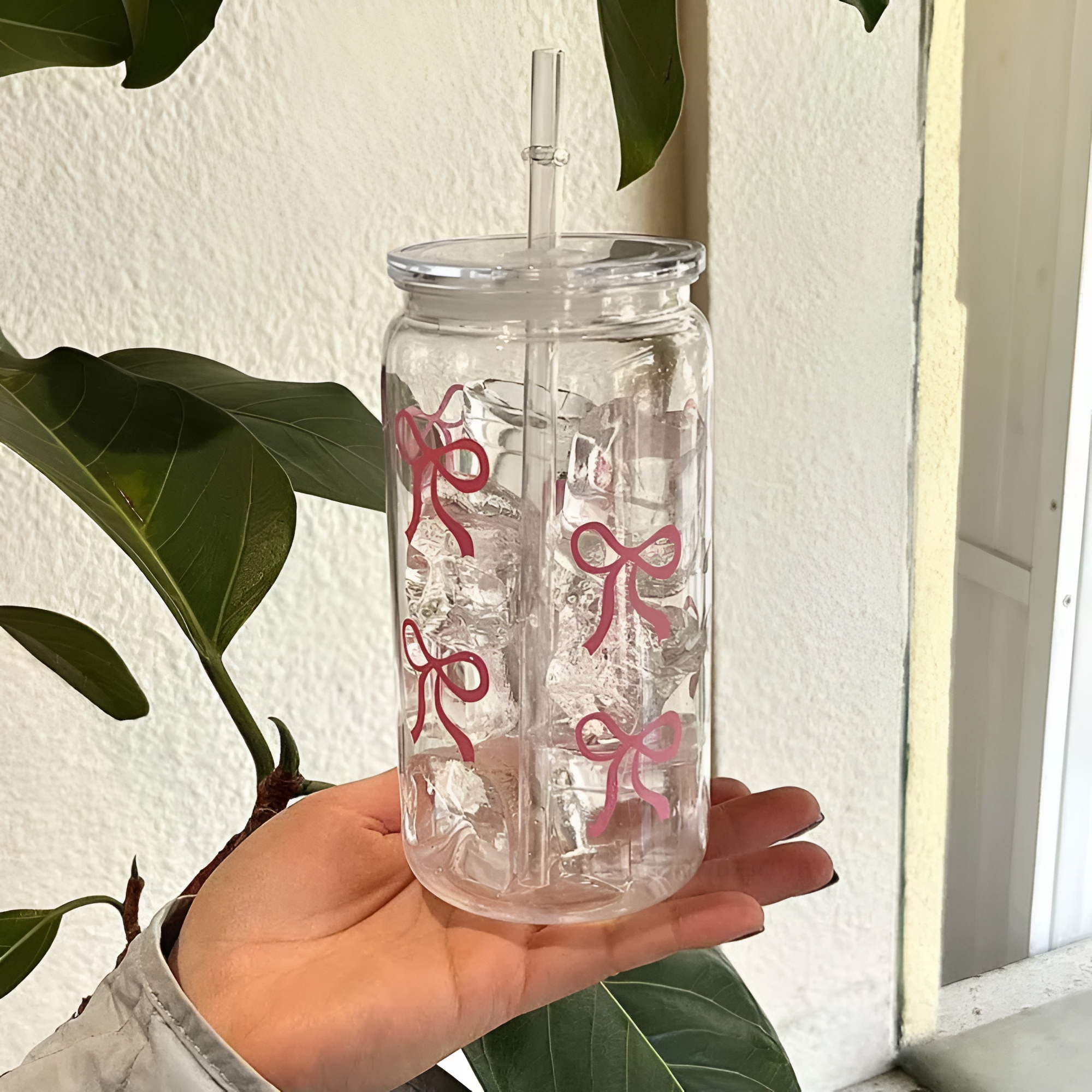 Bow Pattern Clear Drink Straw Cup