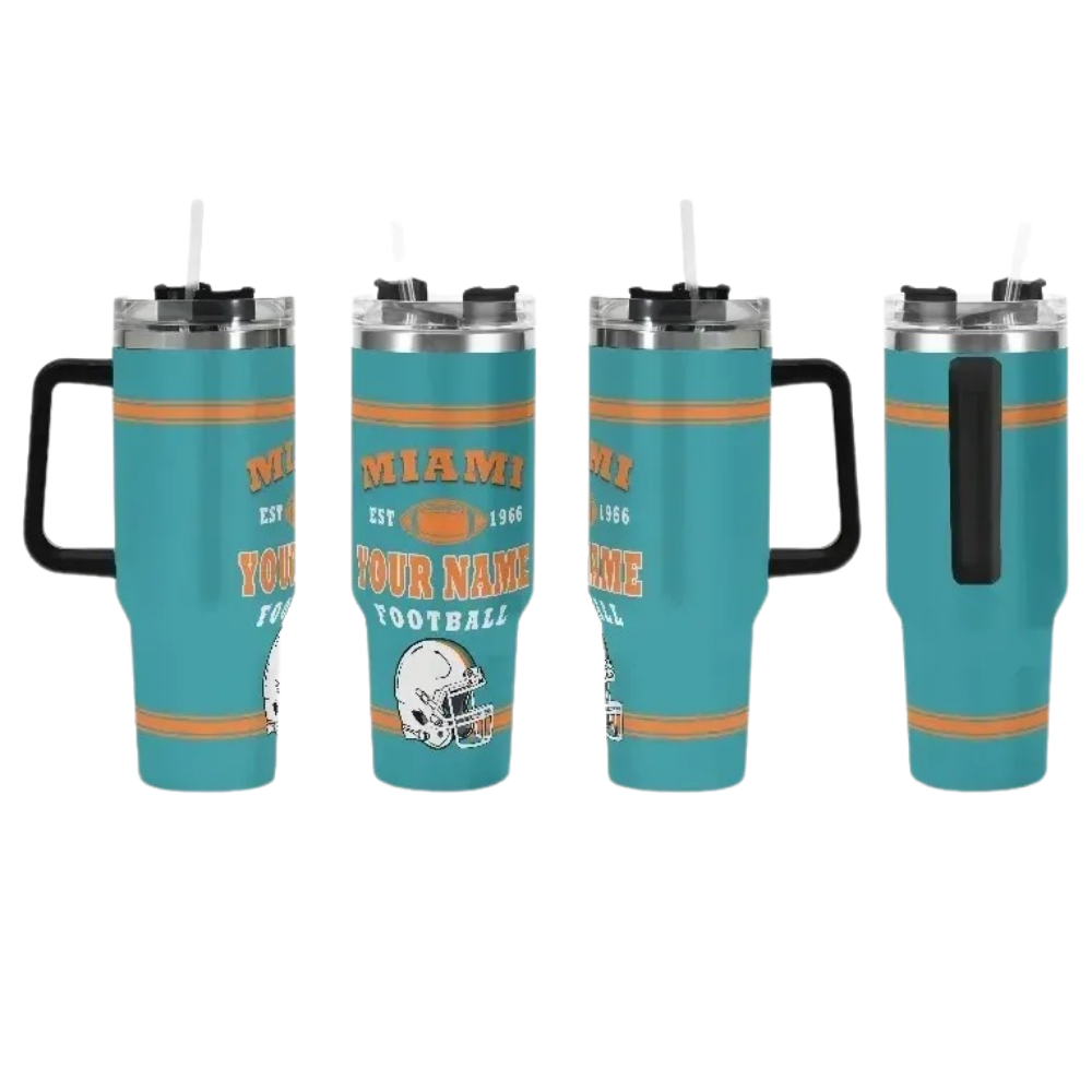 40oz Miami Dolphins Football Team Themed Personalized Stainless Steel Travel Mug