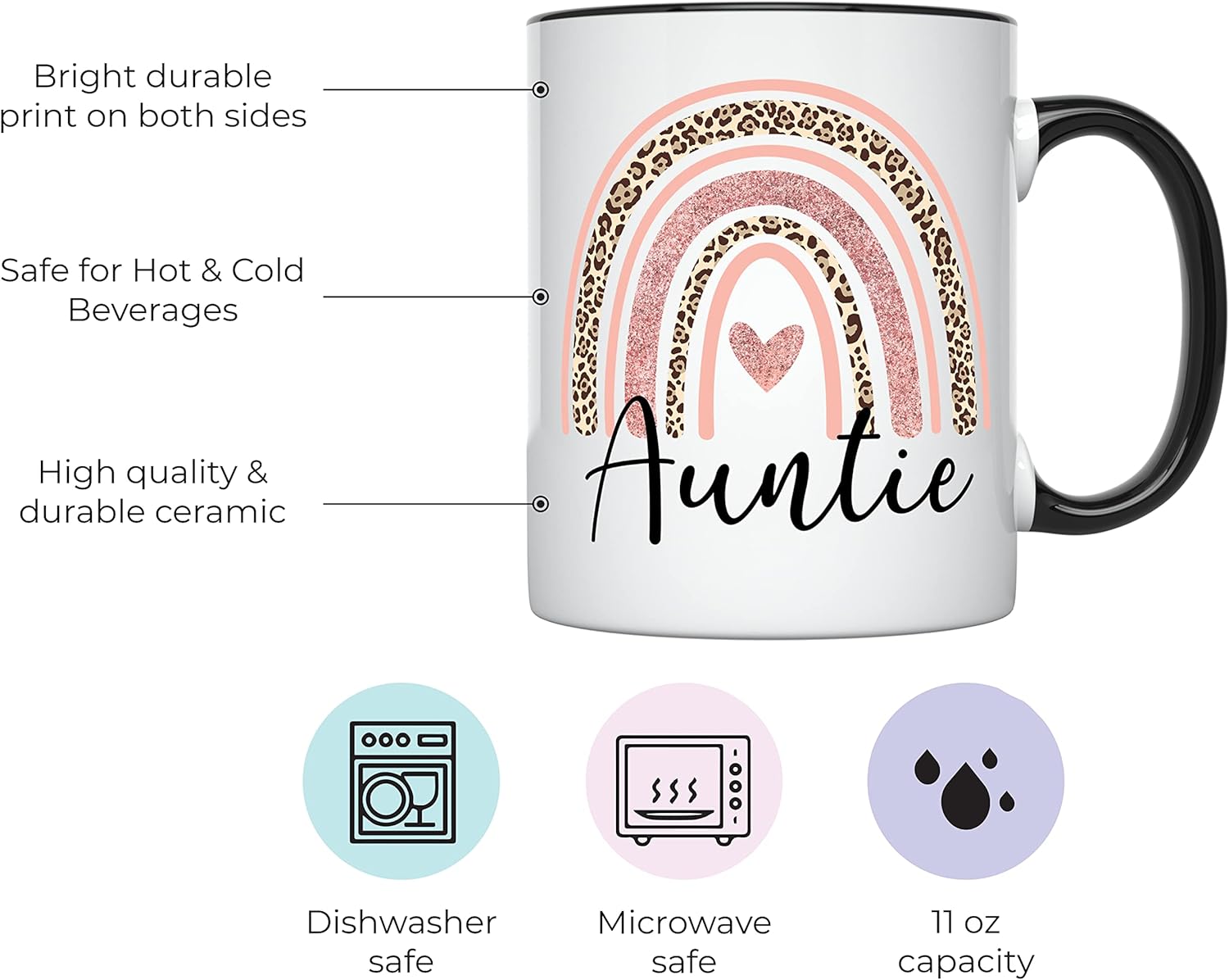 YouNique Designs Auntie Mug, 11 Ounces, Aunt Coffee Mug from Niece and Nephew, Aunt Mug, Auntie Cup, Best Aunt Coffee Mug, Best Aunt Ever Gifts (Black Handle)
