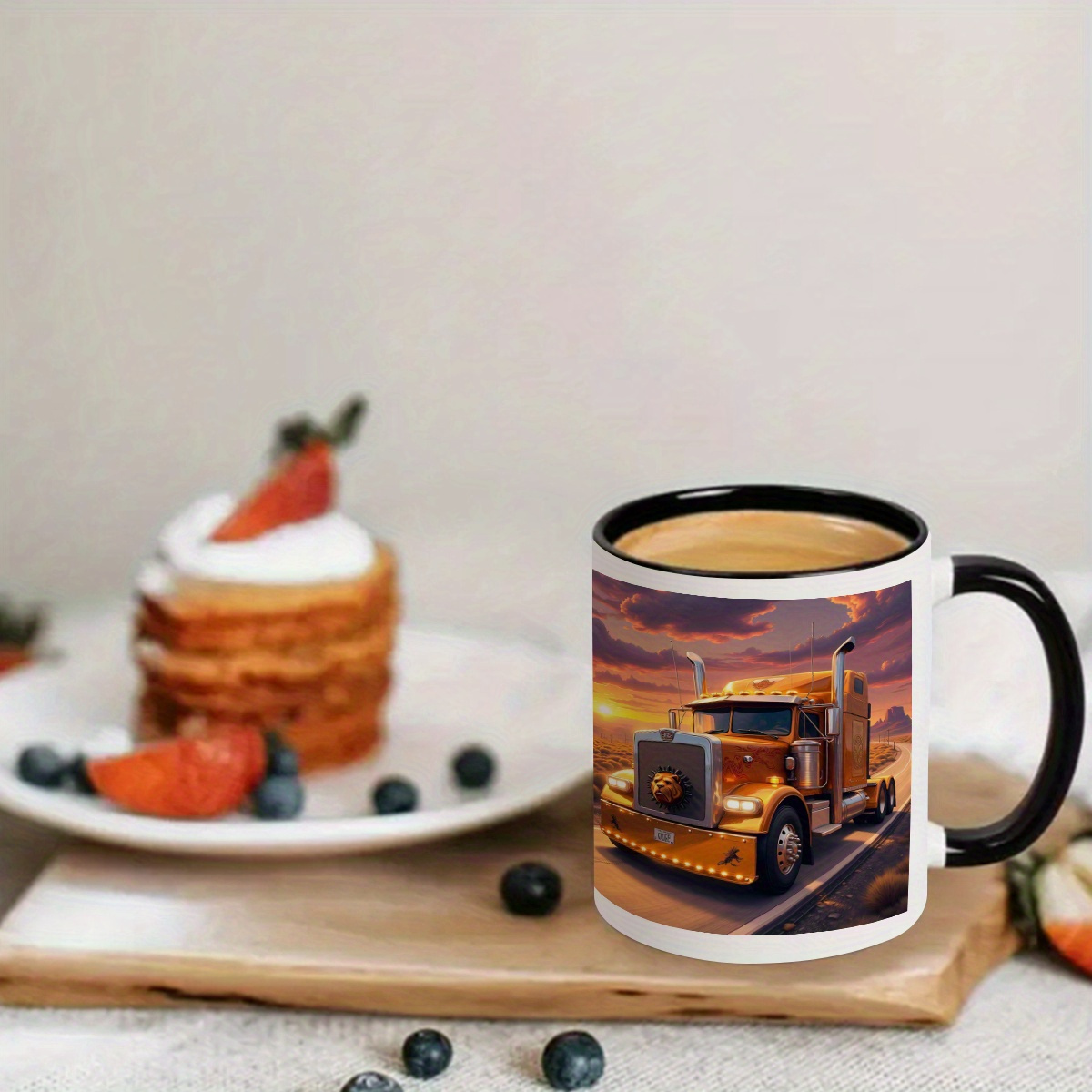 A Cute And Durable White Mug Featuring a Steampunk Truck Design 11 Ounces Made of Cartoon Style Ceramic