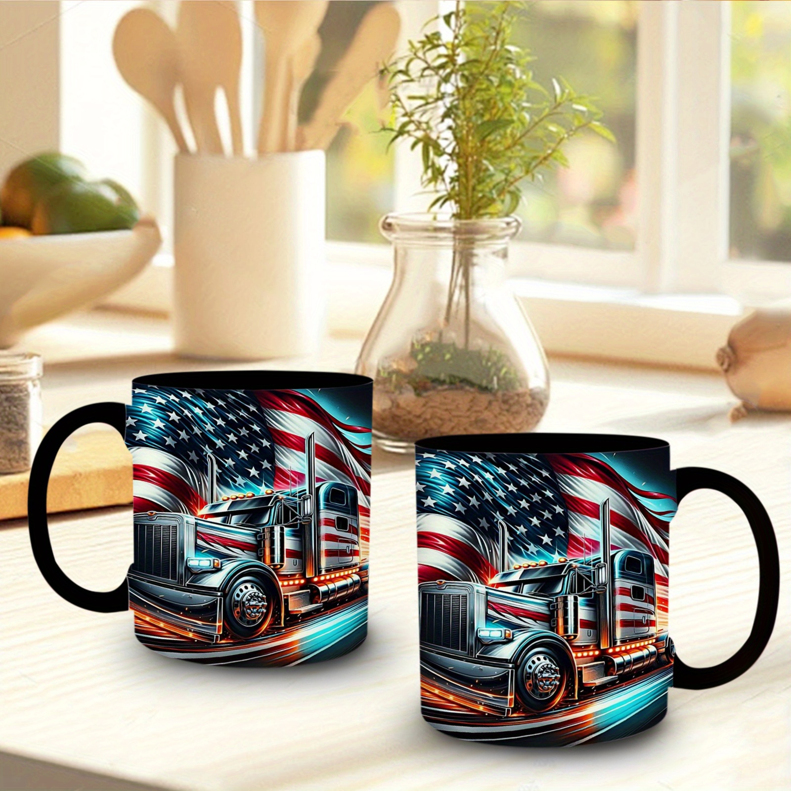 Truck Design 11oz Ceramic Coffee Mug  BPA Free Durable Vibrant Truck Illustration Perfect for Home