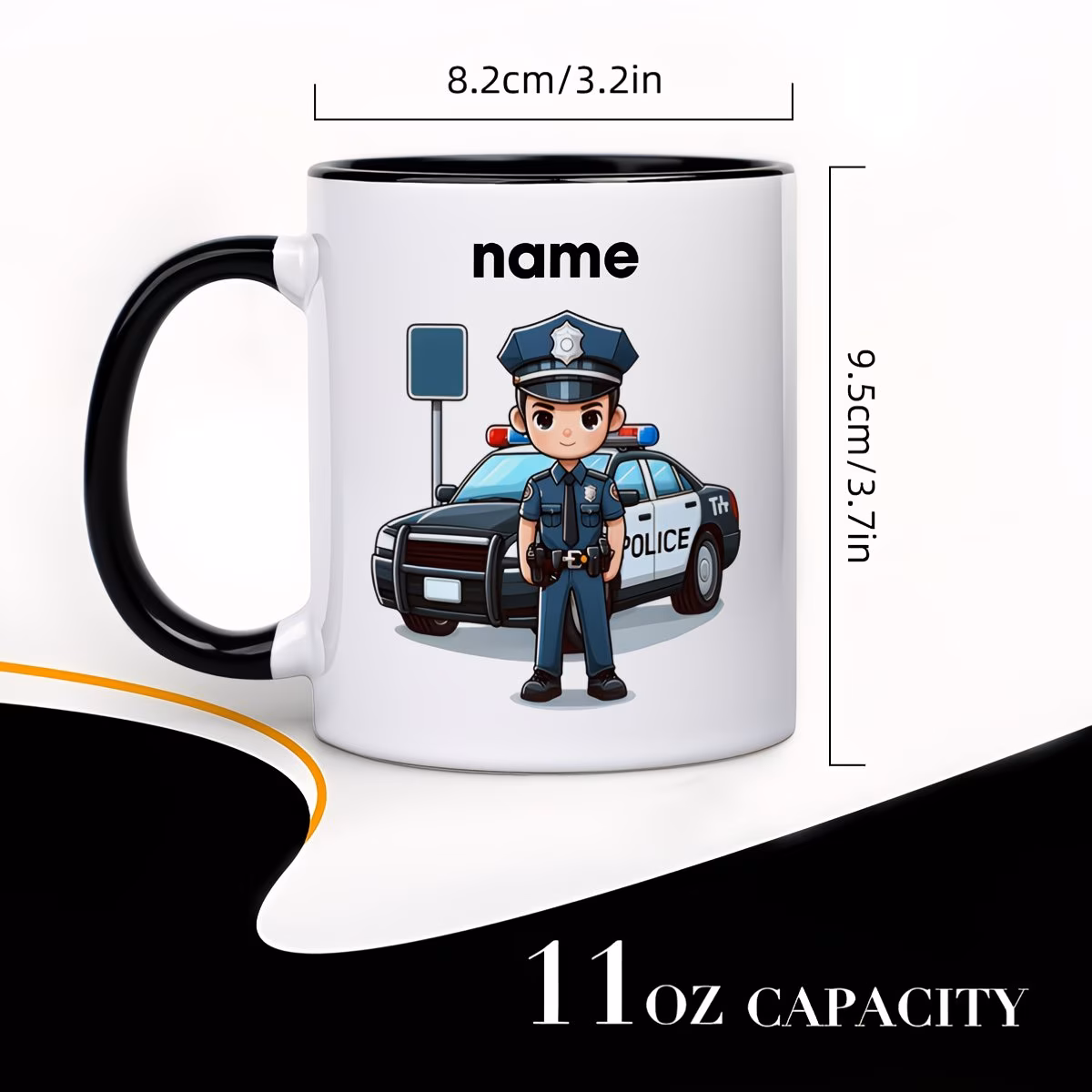 customized 1pc 11oz personalized name ceramic coffee mug featuring theme showcasing cartoon police and patrol cars police its everyday use or as a gift 1