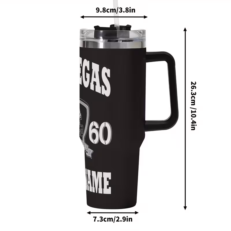 1 las vegas football themed 40oz stainless steel tumbler with lid insulated portable non slip sealed travel mug personalized name ideal for sports events perfect gift for sports event accessory customizable tumbler durable drinkware sports water bottle 5