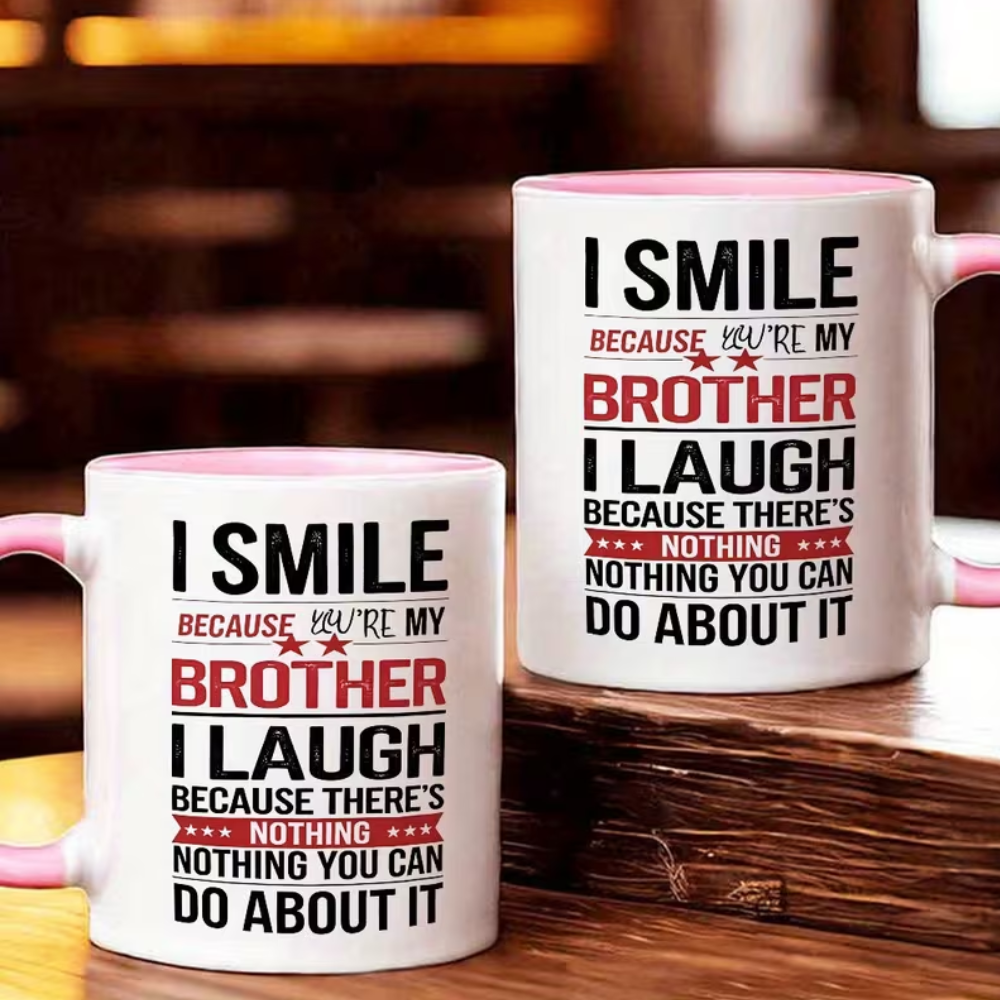 1pc Brother-Themed Coffee Mug with Sibling Quotes & Brother Design 
