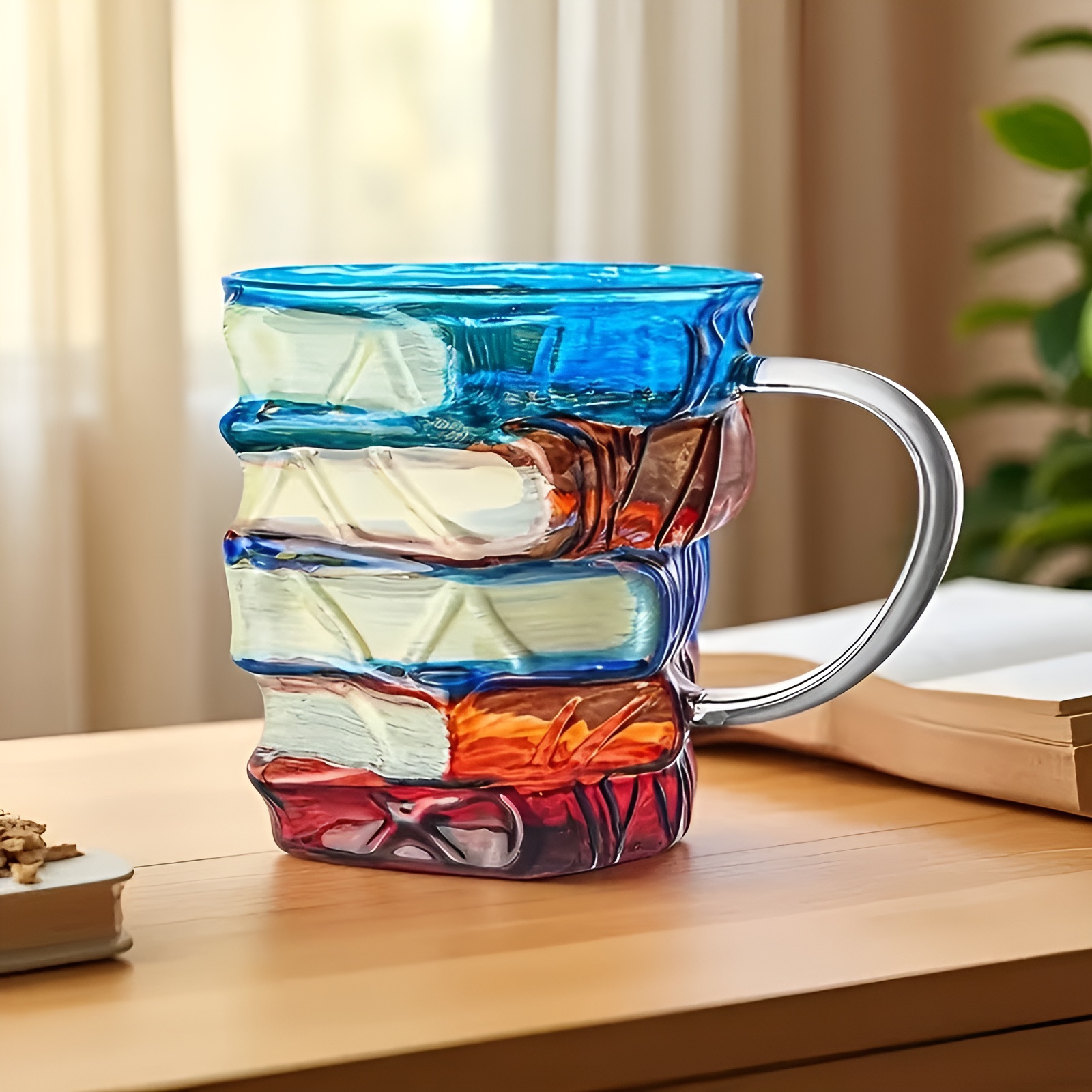 3D Painted Stack Book Glass Design Coffee Mug For Readers