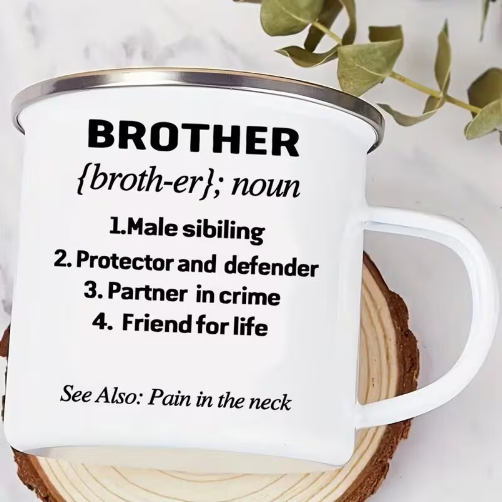 Funny Brother 1pc 12oz Metal Enamel Cup - Camping Coffee Cup Gift for Brother and Sisters