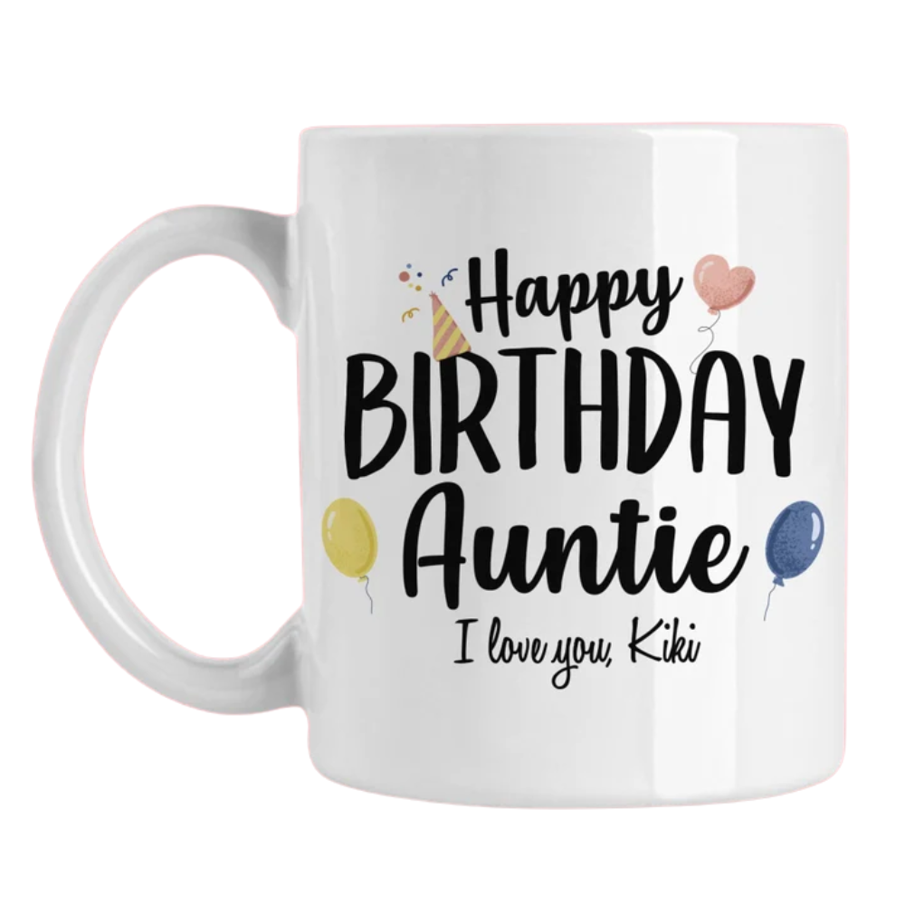 Personalized Aunt Birthday Mug, Gift From Niece/Nephew, 11oz Coffee Cup