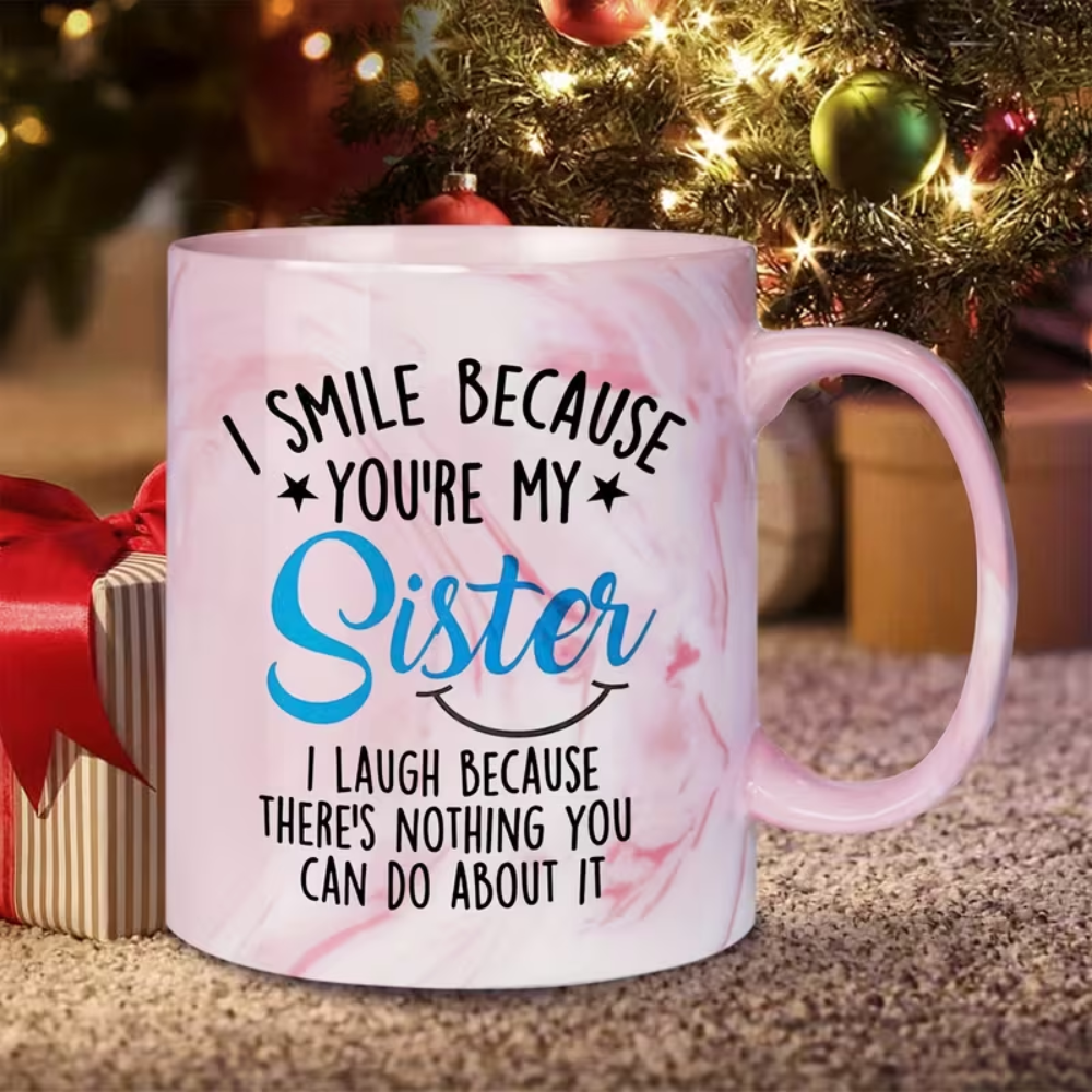 Funny Best Coffee Mug | Pink Marble Ceramic Mug for Sister, Big Sisters, Little Sister Birthday, Sister In Law Gifts, 11oz, Hand Wash Only, Insulated