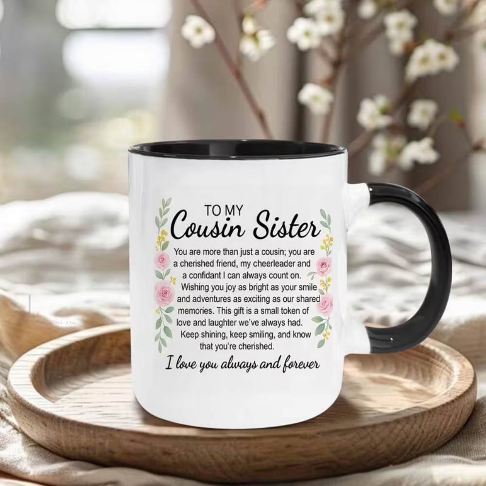 11oz coffee mug, to My Cousin Sister Floral Watercolor Quote Theme Design