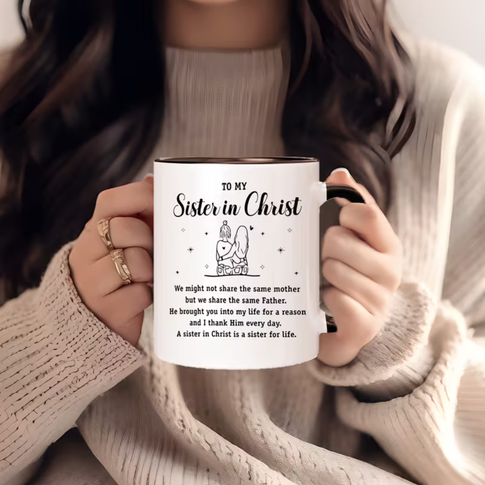 Christian Sister Ceramic Coffee Mug - Insulated Reusable Religious Gift with "to My Sister in Christ" Inspirational Quote, Heartfelt Christian Gift for Women, Hand Wash Only, Durable Ceramic Cup for Hot Beverages, Spiritual Coffee Mug