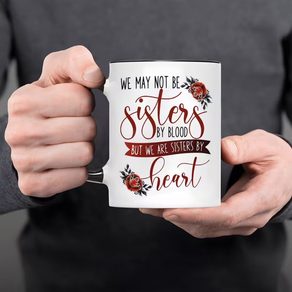 1pc 1pcs Sister by Heart Ceramic Mug with Heartfelt Sisterhood Quotes - Microwave & Dishwasher Safe Coffee & Tea Cup Suitable for Best Friends, Sisterhood Gift for Christmas, Birthday, for Hot/Cold Drinks