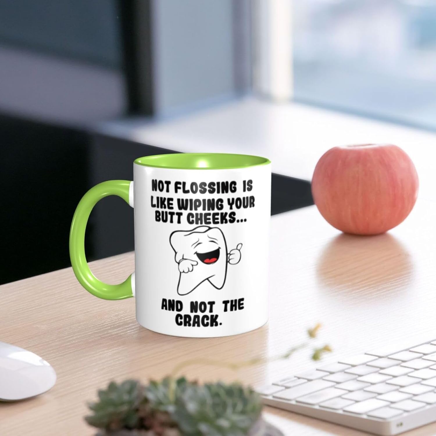 Humorous Dentist Gift Coffee Mug White and Green Dental Appreciation Gift for Oral Surgeon Hygienist 11 Oz