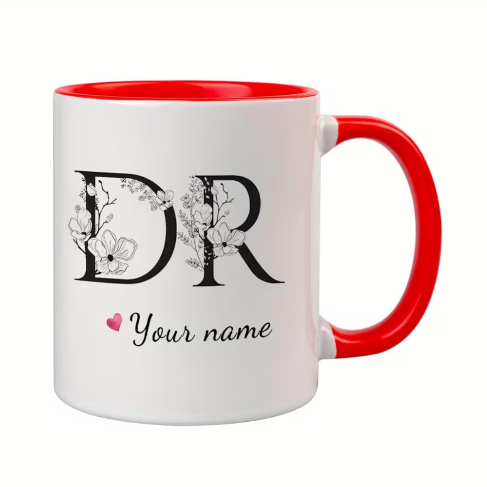 Personalized Doctor Ceramic Coffee Mug with Name Initials Floral Design