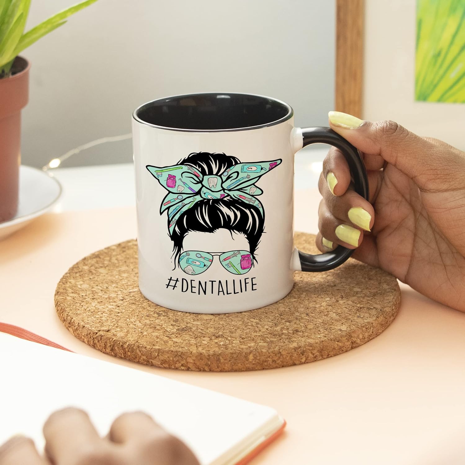 Dental Life Coffee Mug Dental Hygienist and Dentist Gift Black Handle Ceramic Coffee Cup 11 Oz