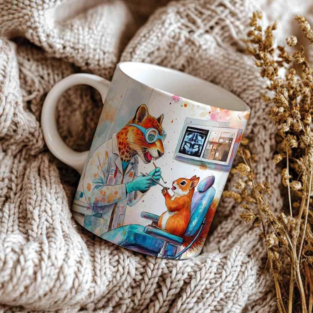 Watercolor Leopard Dentist Coffee Mug Funny Dental Appreciation Gift for Dentist Lovers 11 Oz