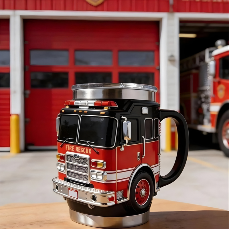 3D Fire Truck Firefighter Coffee Mug Stainless Steel Double Wall Insulated Fire Station Mug