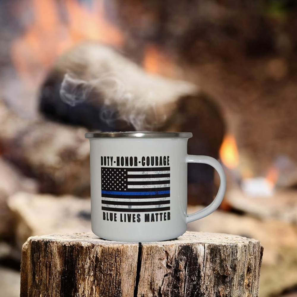 Enamel Thin Blue Line Police Camp Coffee Mug Law Enforcement Drinkware