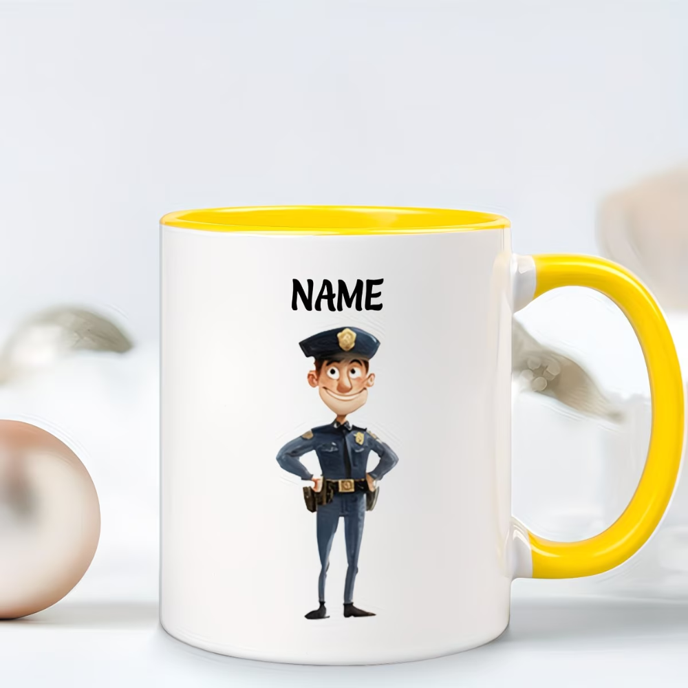 11 oz Personalized Cartoon Police Officer Ceramic Coffee Mug with Name