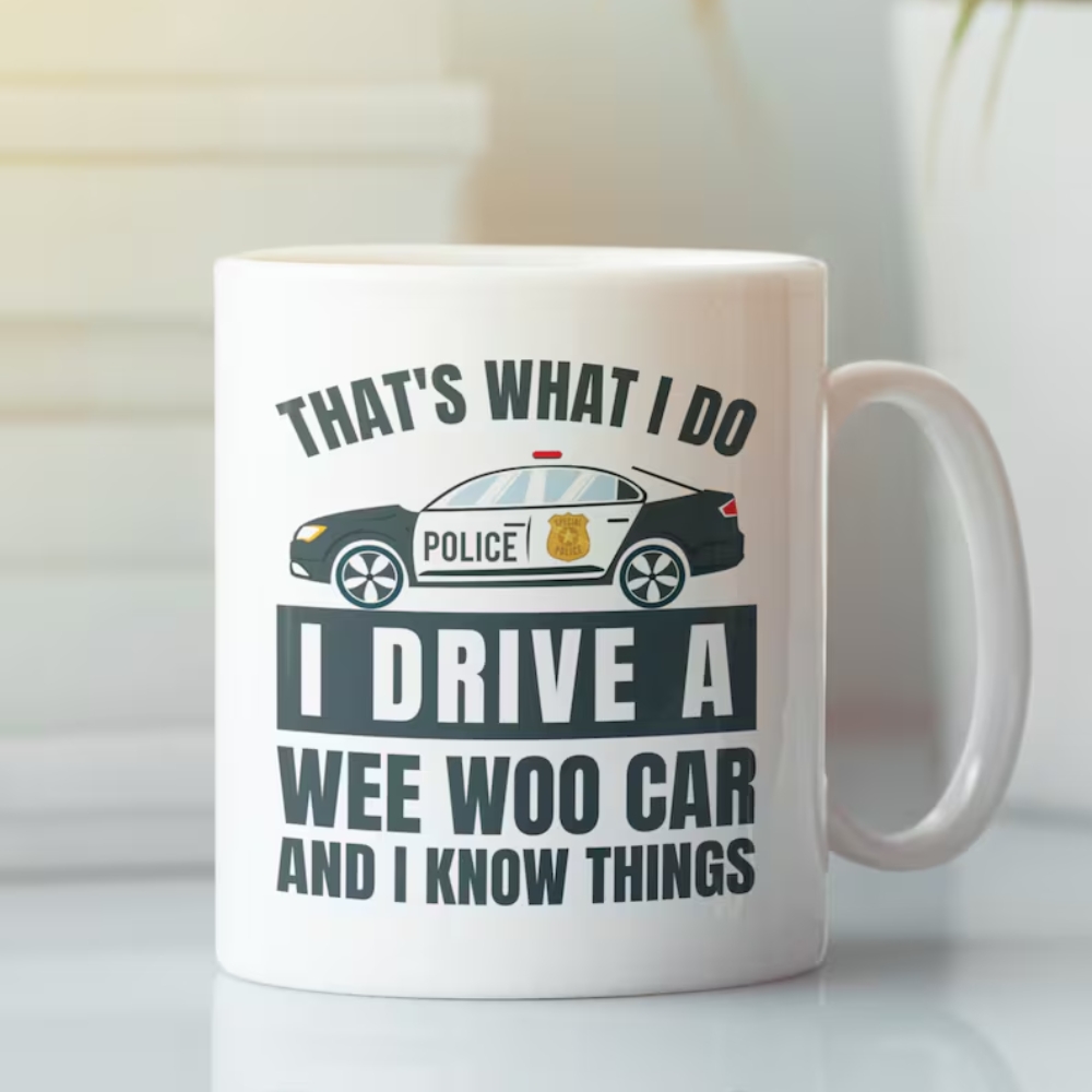 Police Mug, That's What I do I Drive a Wee Woo Car and I Know Things, Funny Police officer Gifts
