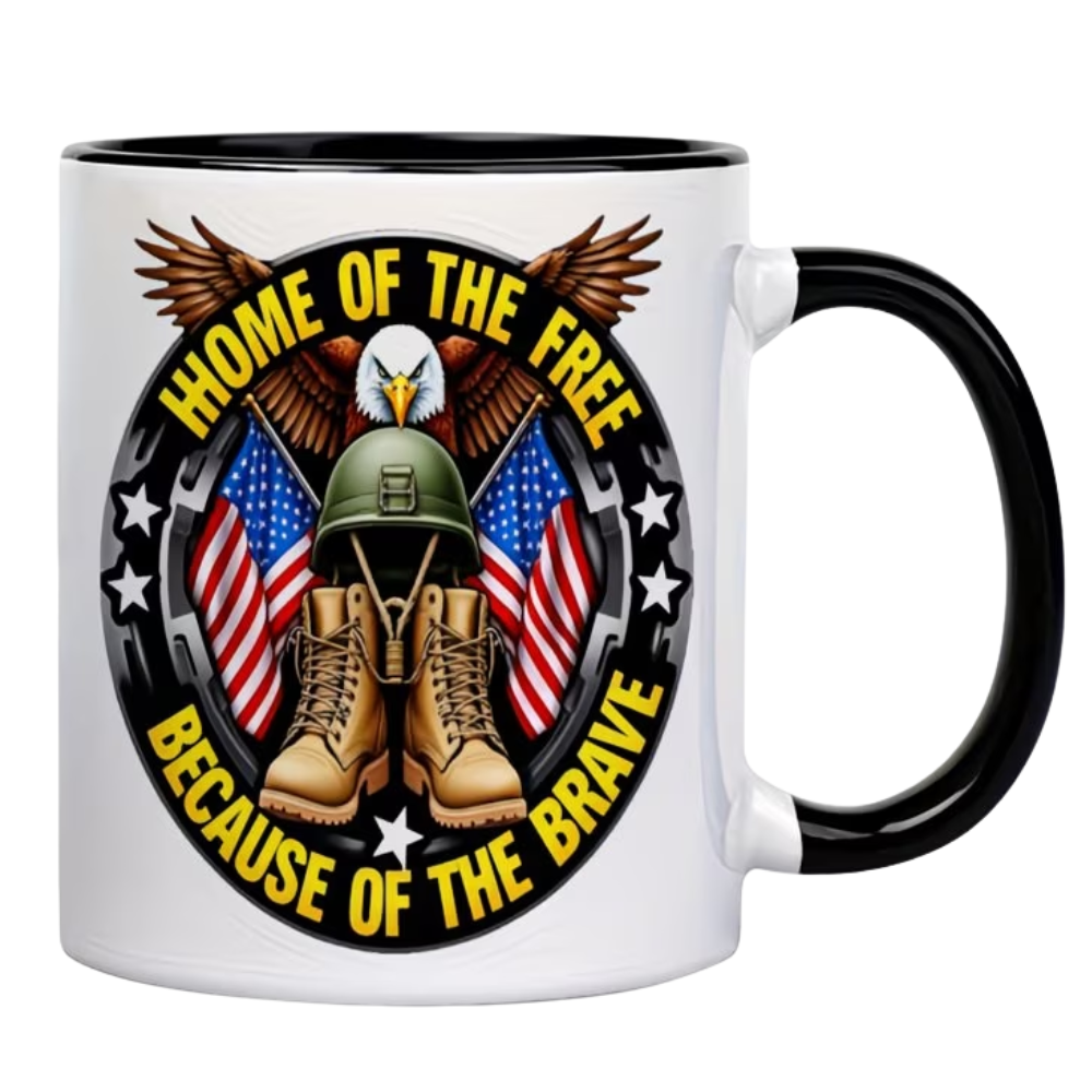1pc 11oz Ceramic Coffee Mug "HOME OF THE FREE BECAUSE OF THE BRAVE" Military & Patriotic Design Insulated Reusable