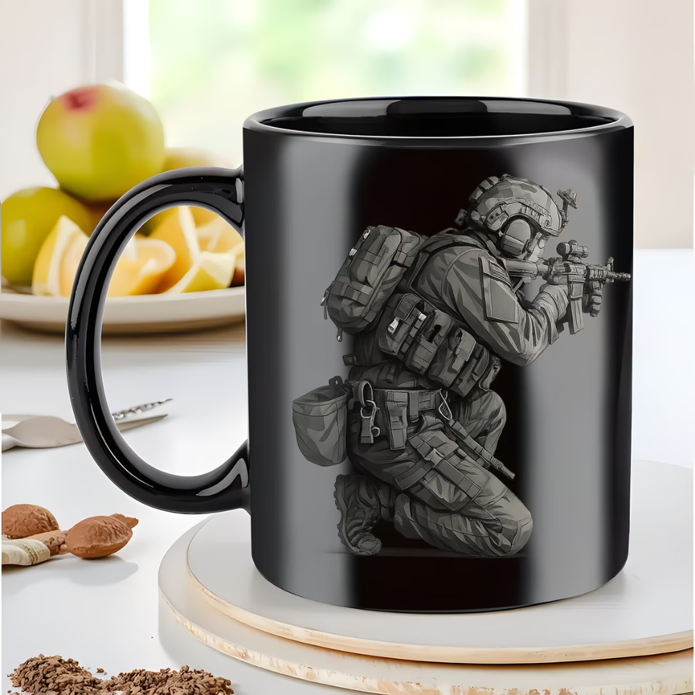 Ceramic Coffee Mug Designed with a Realistic Army Combat Theme