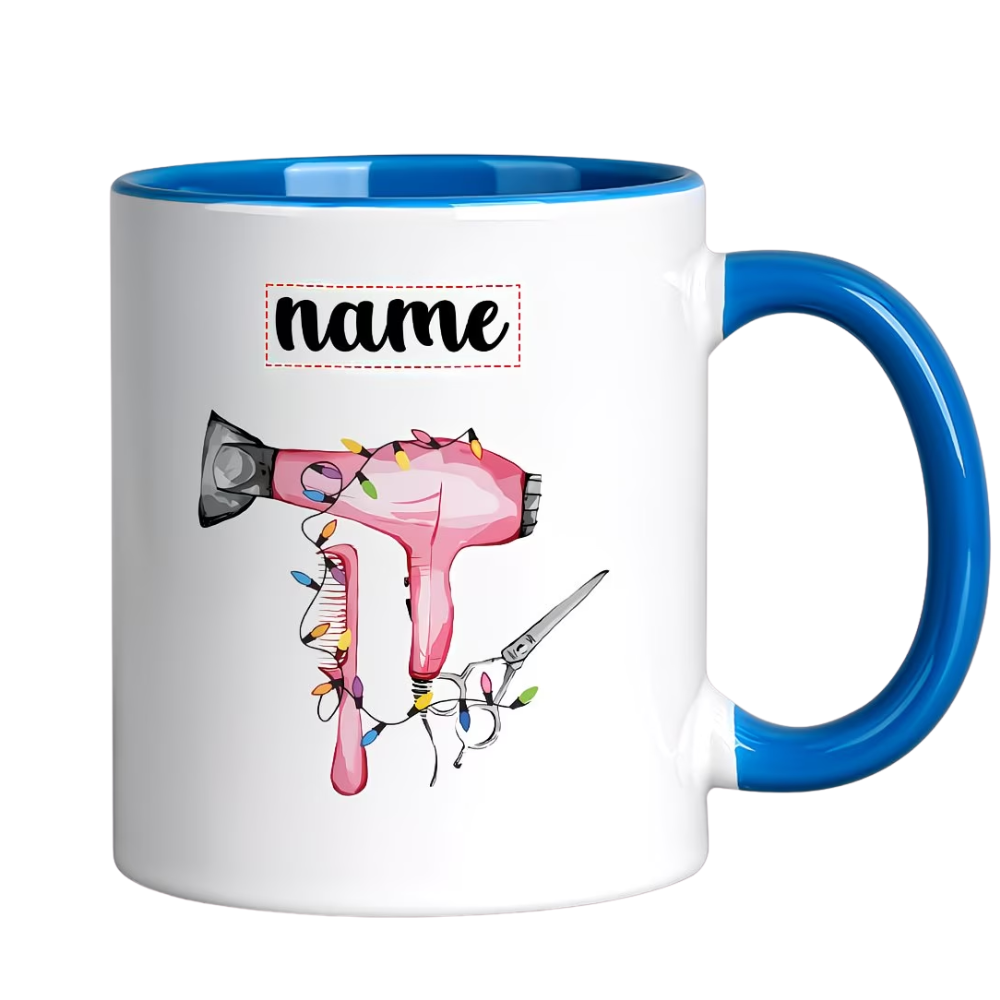 Custom Name 11oz Ceramic Coffee Mug, 1pc Hairdressing Tool & String Lights,