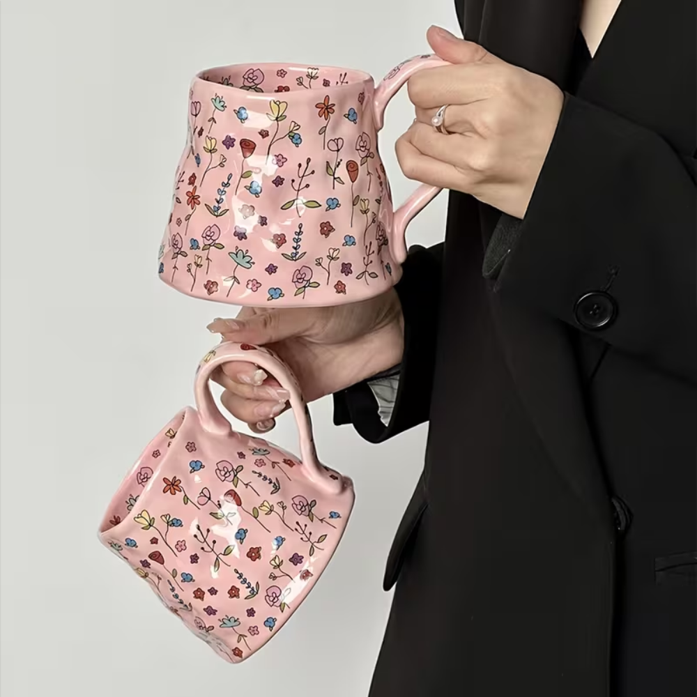 1 Pieces Of Creative Hand-Painted Dreamy Floral Ceramic Cup