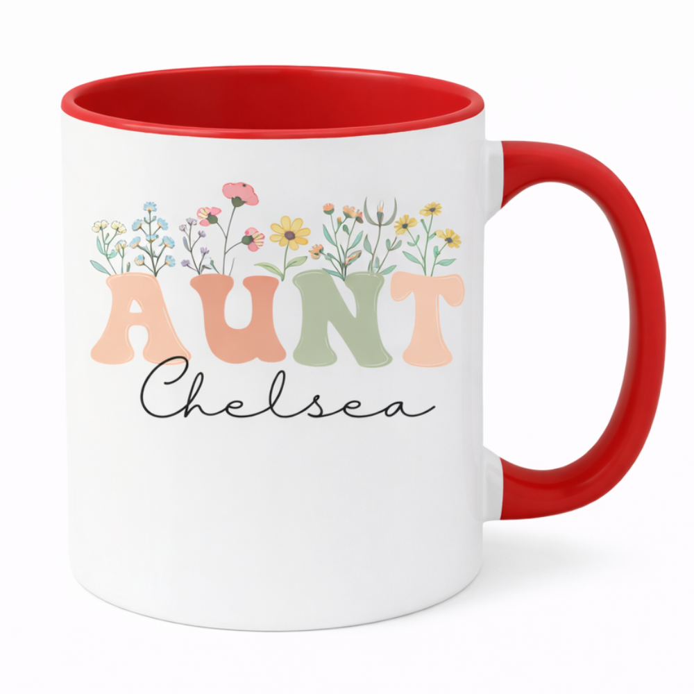 Personalized Wildflowers Aunt Mug for Aunt Mug With Name, Custom Gift for Aunt Pregnancy