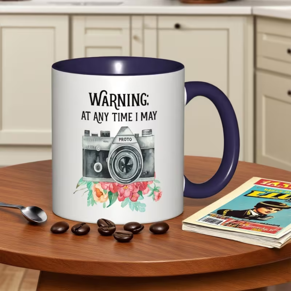 photography Mug with "WARNING: At Any Time I May Be Photographed"