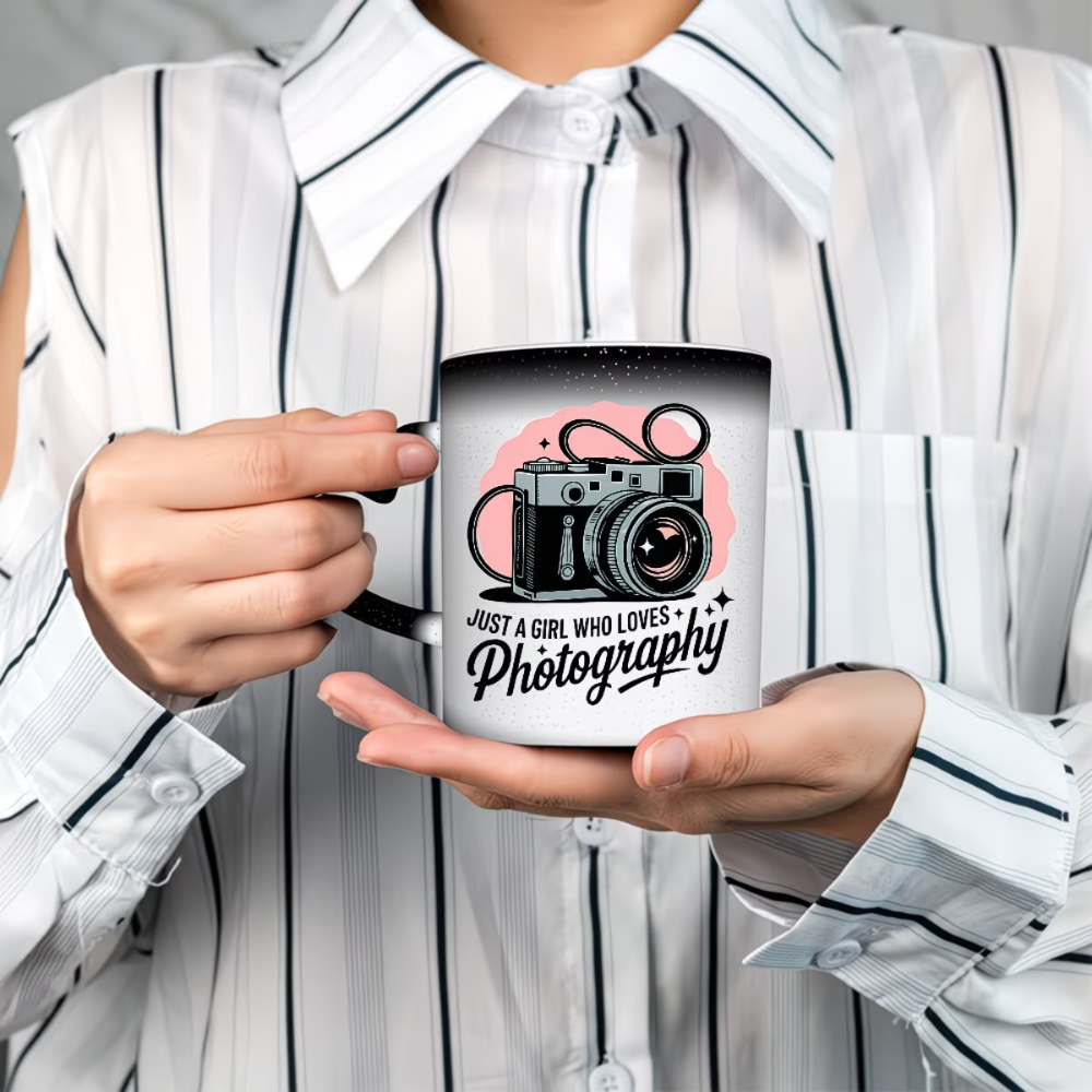 1pc with A Camera Is Merely a Girl Who Loves Photography 11oz Unique Gift Durable Coffee Cup and Ceramic Coffee Mug Perfect for Leisure Time and Reading and Home Regular Use Perfect for Holiday Gift Thanksgiving Gift Halloween Gift Birthday Gift