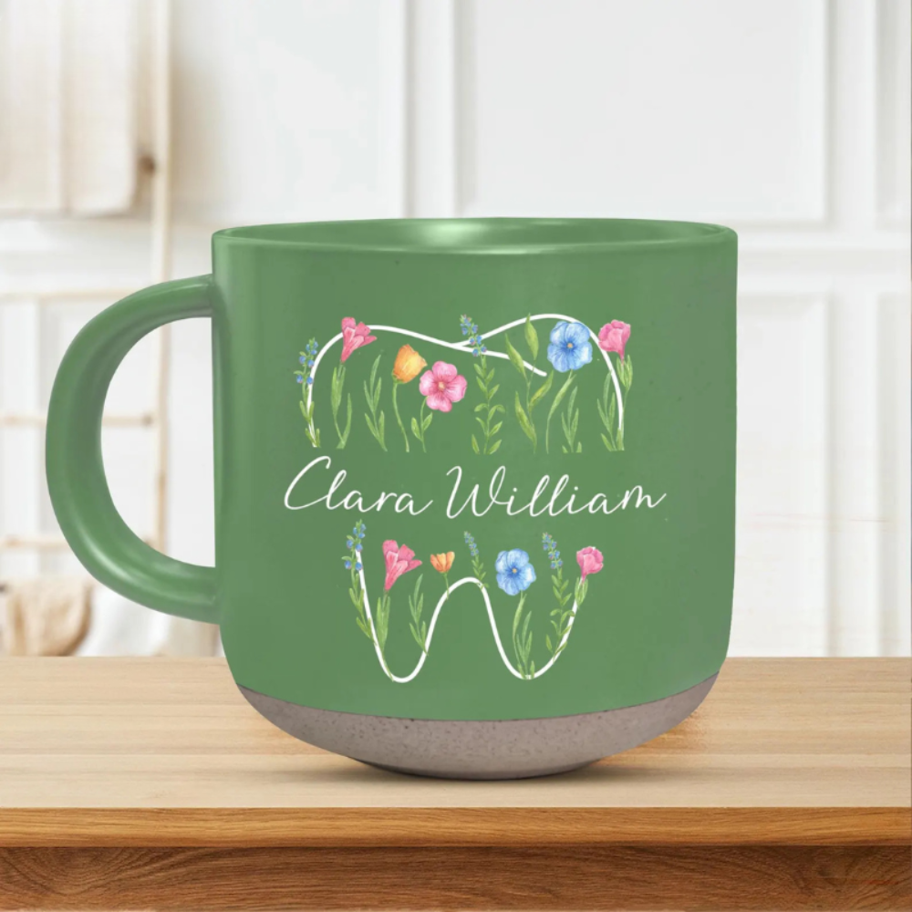 Custom Dental Themed Wildflowers Printed Pottery Mug