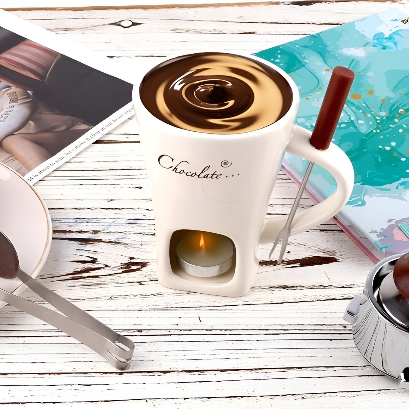 Mini Ceramic Chocolate Fondue Mug With Fork