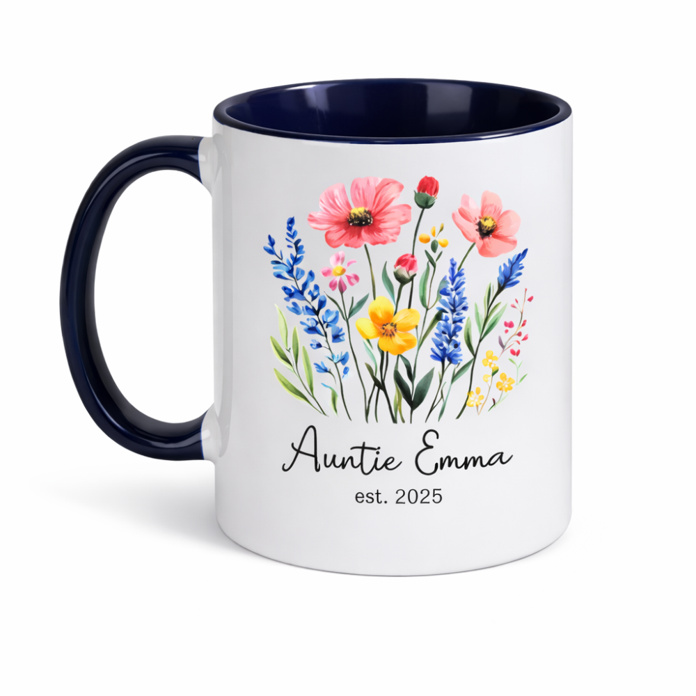 Personalized Auntie Floral Glass Printed Coffee Mug