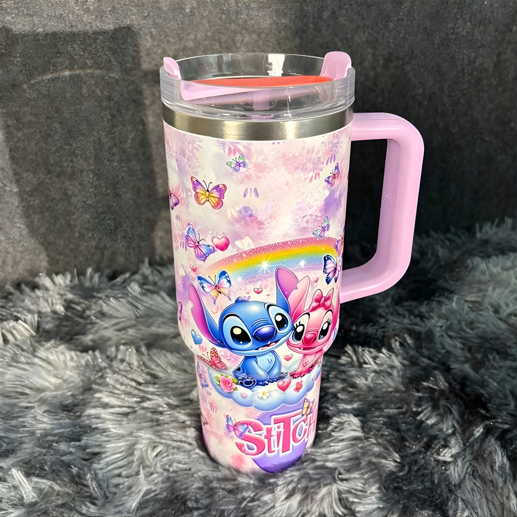 Cartoon Butterfly Design Tumbler With Handle For Daily Use