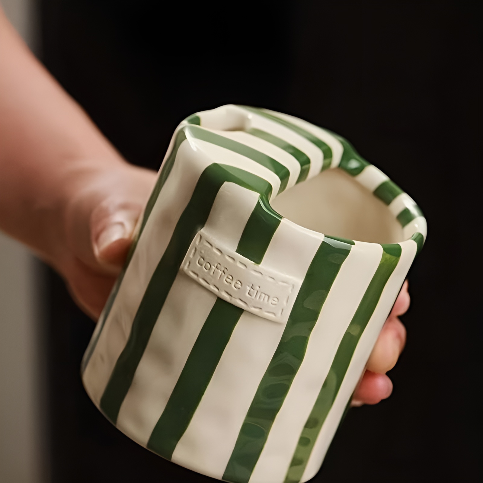 Retro Striped Design Ceramic Mug For Valentines Day Gift