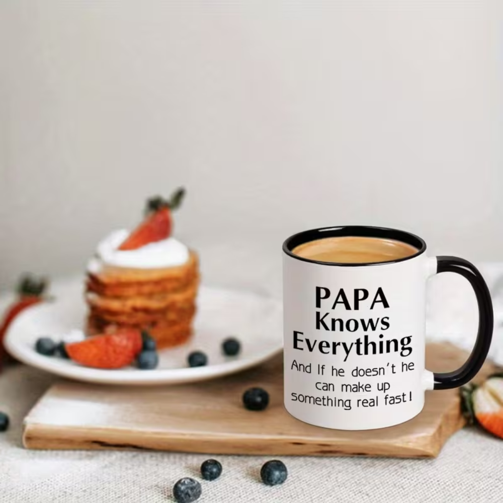 Ceramic Papa Knows Everything Coffee Mug for Dad Novelty Drinkware