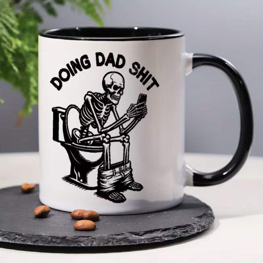 11 oz Ceramic Funny Skull Coffee Mug for Dad Novelty Drinkware