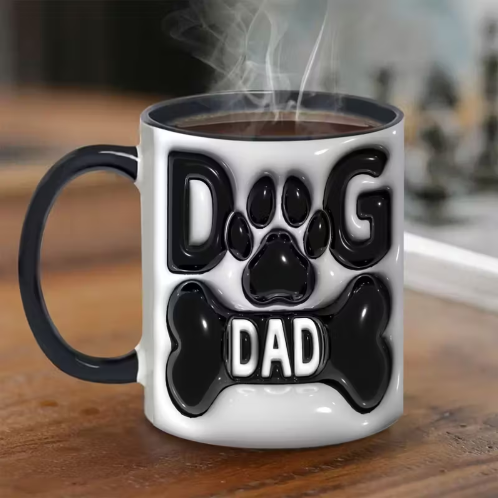11 oz Ceramic Dog Dad Coffee Mug Paw and Bone Design 1pc